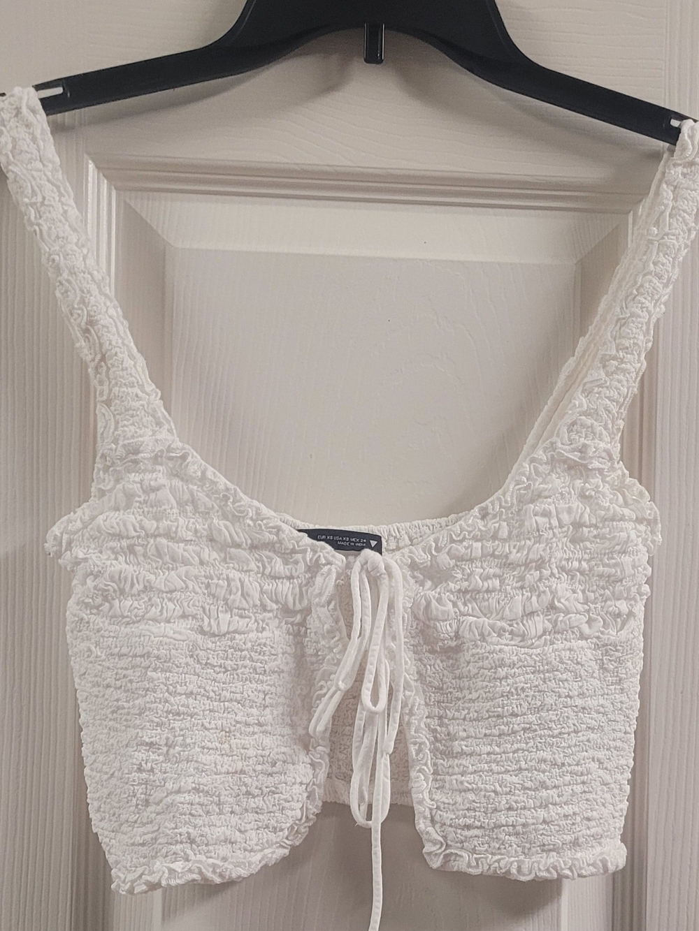 ZARA White Smocked Tie-Front Crop Top - Women